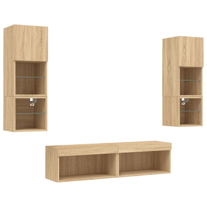 Mobili TV a Muro con LED 6pz Rovere Sonoma Legno Multistrato | homemem39