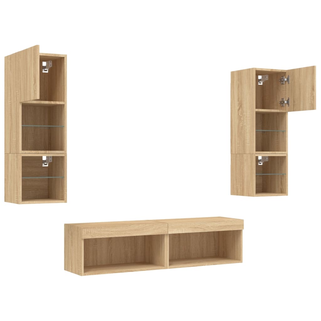 Mobili TV a Muro con LED 6pz Rovere Sonoma Legno Multistrato | homemem39