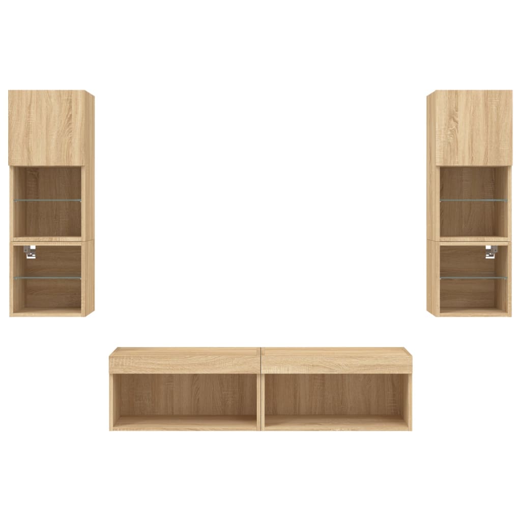 Mobili TV a Muro con LED 6pz Rovere Sonoma Legno Multistrato | homemem39