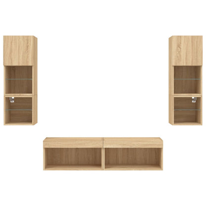 Mobili TV a Muro con LED 6pz Rovere Sonoma Legno Multistrato | homemem39