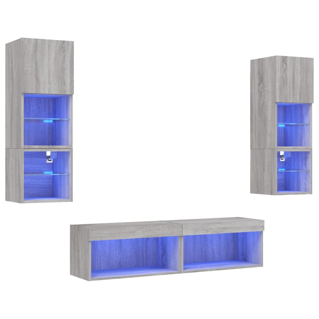 Mobili TV a Muro con LED 6pz Grigio Sonoma Legno Multistrato | homemem39