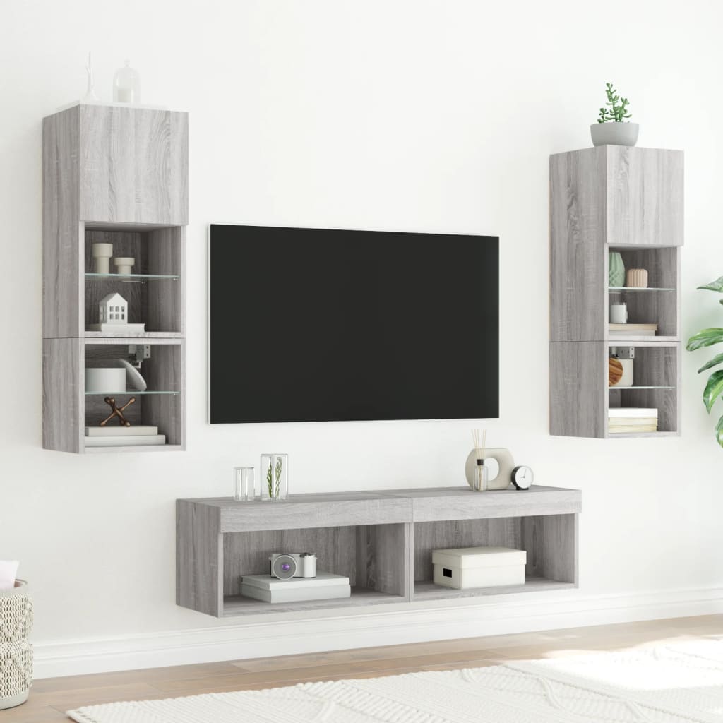 Mobili TV a Muro con LED 6pz Grigio Sonoma Legno Multistrato | homemem39