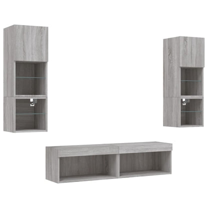 Mobili TV a Muro con LED 6pz Grigio Sonoma Legno Multistrato | homemem39