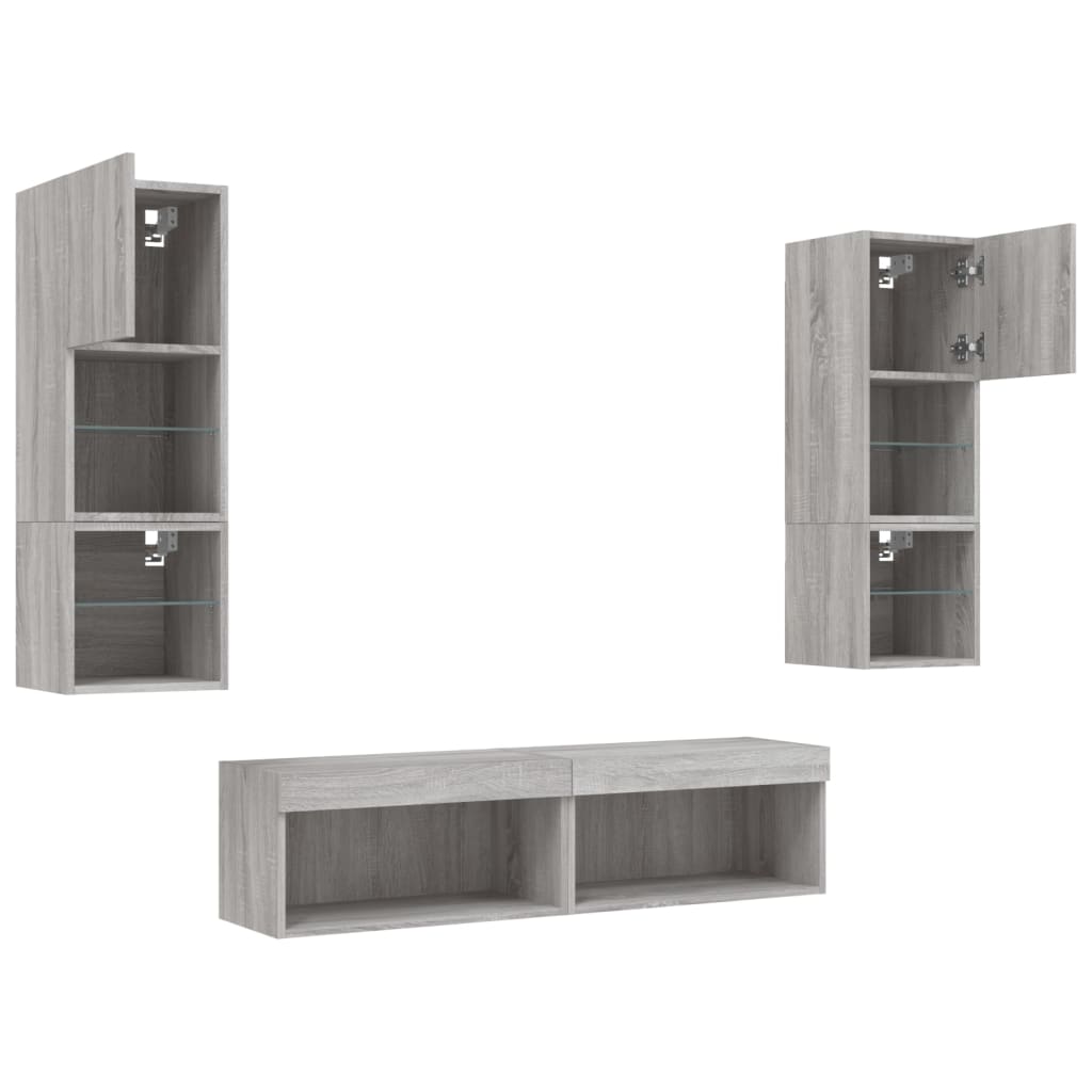 Mobili TV a Muro con LED 6pz Grigio Sonoma Legno Multistrato | homemem39