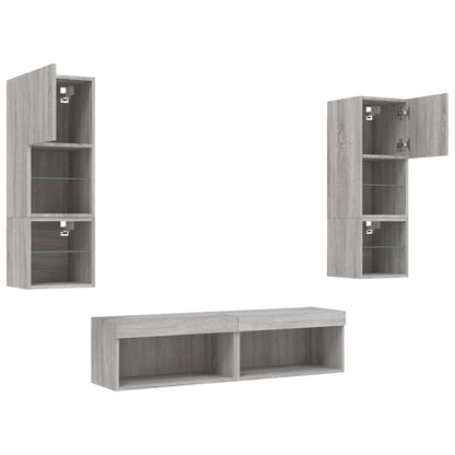 Mobili TV a Muro con LED 6pz Grigio Sonoma Legno Multistrato | homemem39