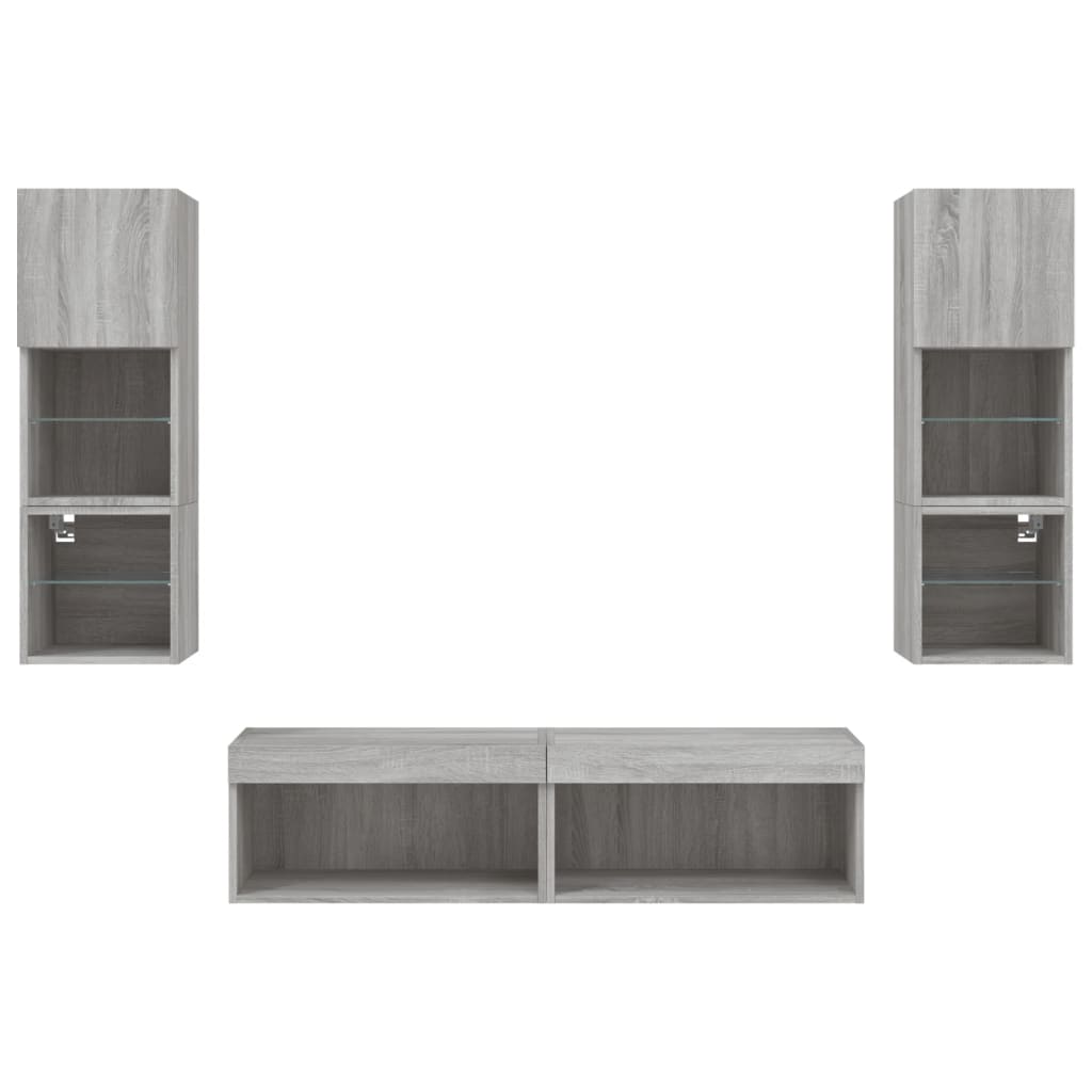 Mobili TV a Muro con LED 6pz Grigio Sonoma Legno Multistrato | homemem39