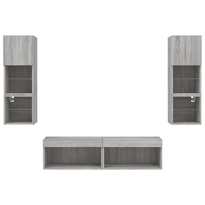Mobili TV a Muro con LED 6pz Grigio Sonoma Legno Multistrato