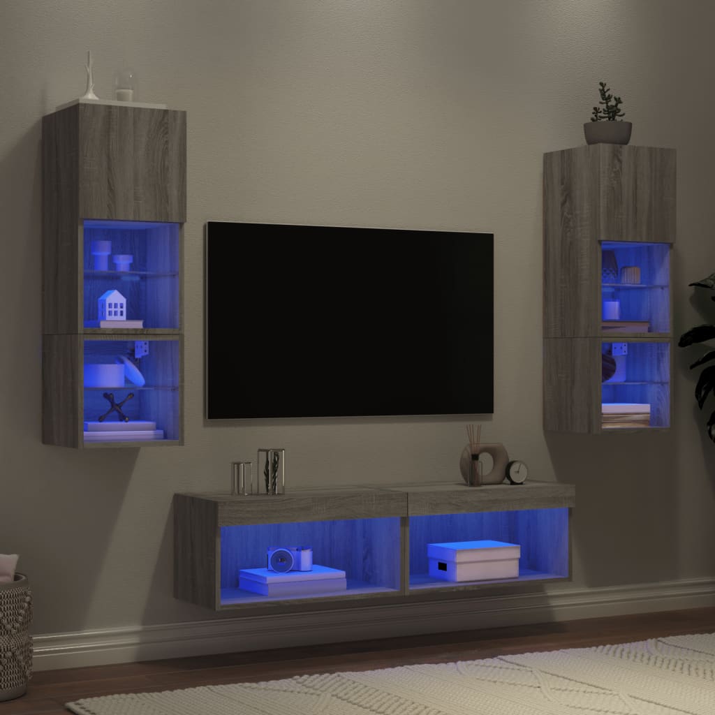 Mobili TV a Muro con LED 6pz Grigio Sonoma Legno Multistrato | homemem39