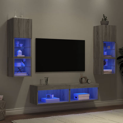 Mobili TV a Muro con LED 6pz Grigio Sonoma Legno Multistrato | homemem39