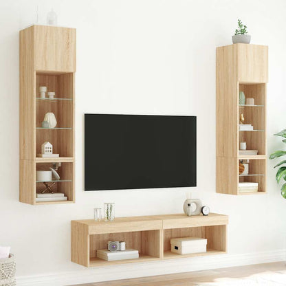 Mobili TV a Muro con LED 6pz Rovere Sonoma Legno Multistrato | homemem39