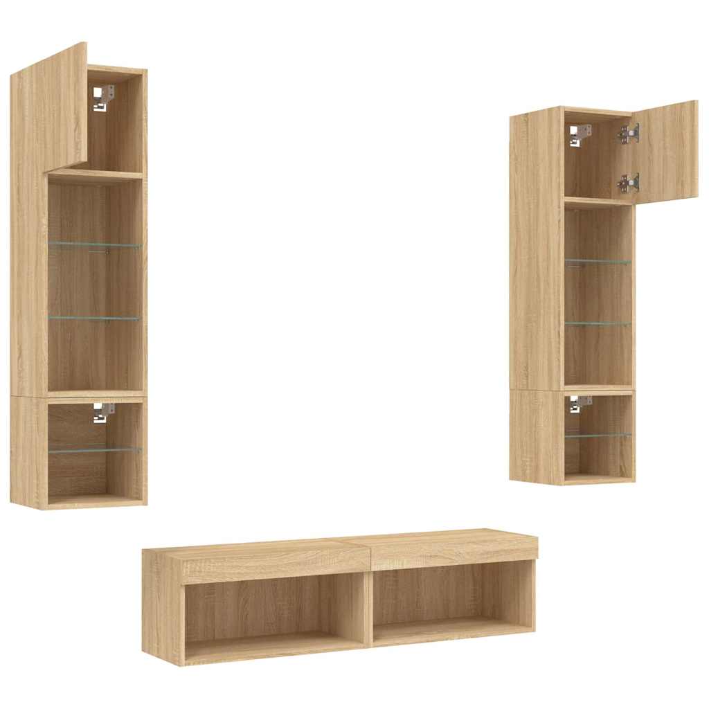 Mobili TV a Muro con LED 6pz Rovere Sonoma Legno Multistrato | homemem39