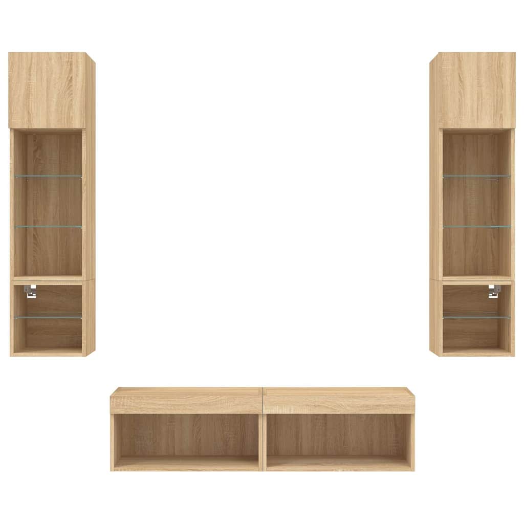 Mobili TV a Muro con LED 6pz Rovere Sonoma Legno Multistrato | homemem39