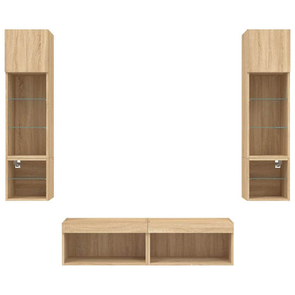 Mobili TV a Muro con LED 6pz Rovere Sonoma Legno Multistrato | homemem39