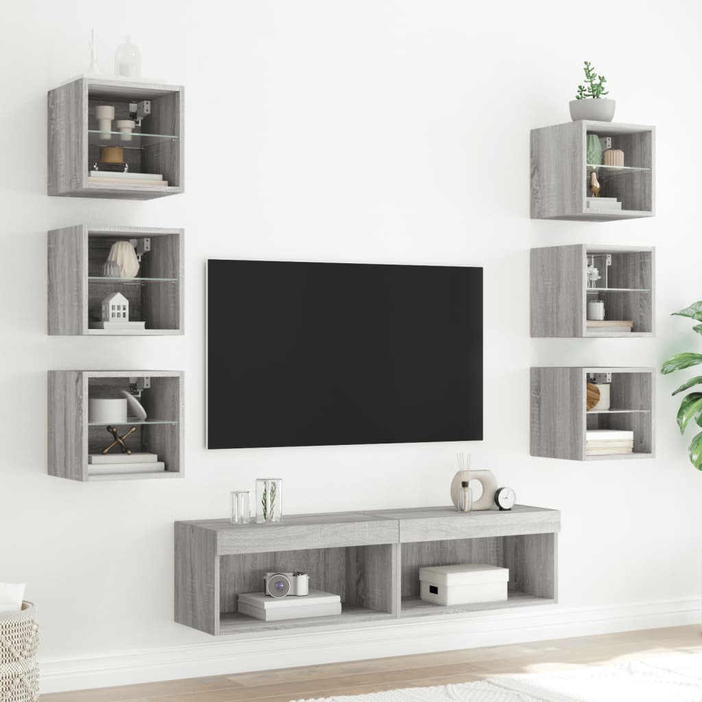 Mobili TV a Muro con LED 8pz Grigio Sonoma Legno Multistrato