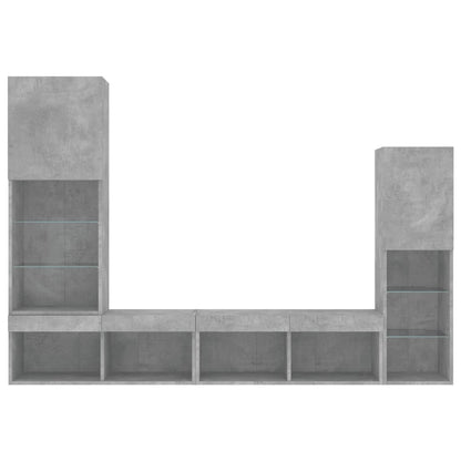 Mobili TV a Muro con LED 4pz Grigio Cemento Legno Multistrato