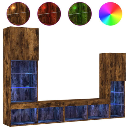 Mobili TV a Muro con LED 4pz Rovere Fumo in Legno Multistrato