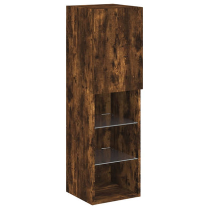 Mobili TV a Muro con LED 4pz Rovere Fumo in Legno Multistrato | homemem39