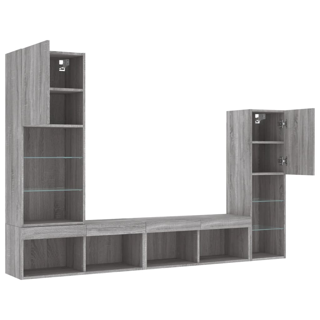Mobili TV a Muro con LED 4pz Grigio Sonoma in Legno Multistrato | homemem39
