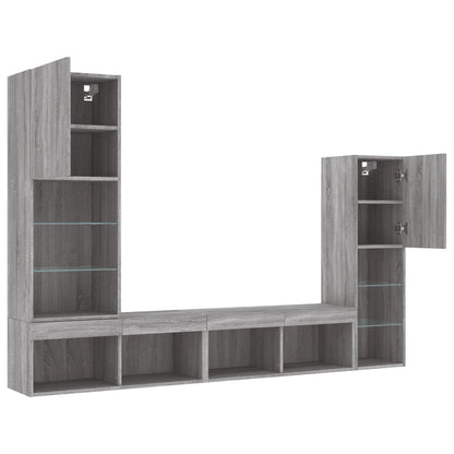 Mobili TV a Muro con LED 4pz Grigio Sonoma in Legno Multistrato | homemem39