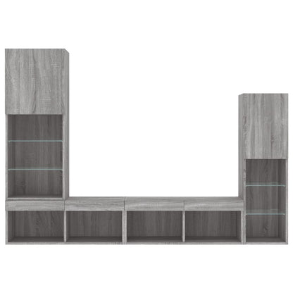Mobili TV a Muro con LED 4pz Grigio Sonoma in Legno Multistrato | homemem39