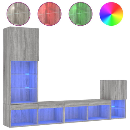 Mobili TV a Muro con LED 4pz Grigio Sonoma in Legno Multistrato | homemem39