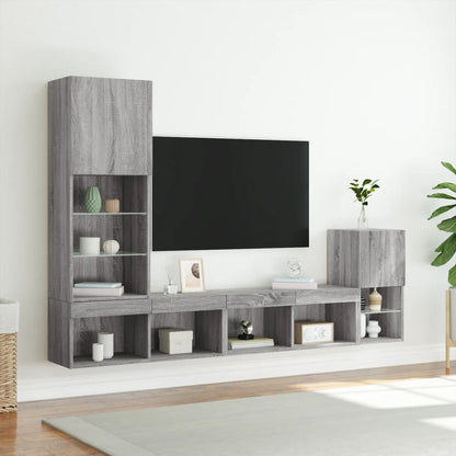 Mobili TV a Muro con LED 4pz Grigio Sonoma in Legno Multistrato | homemem39