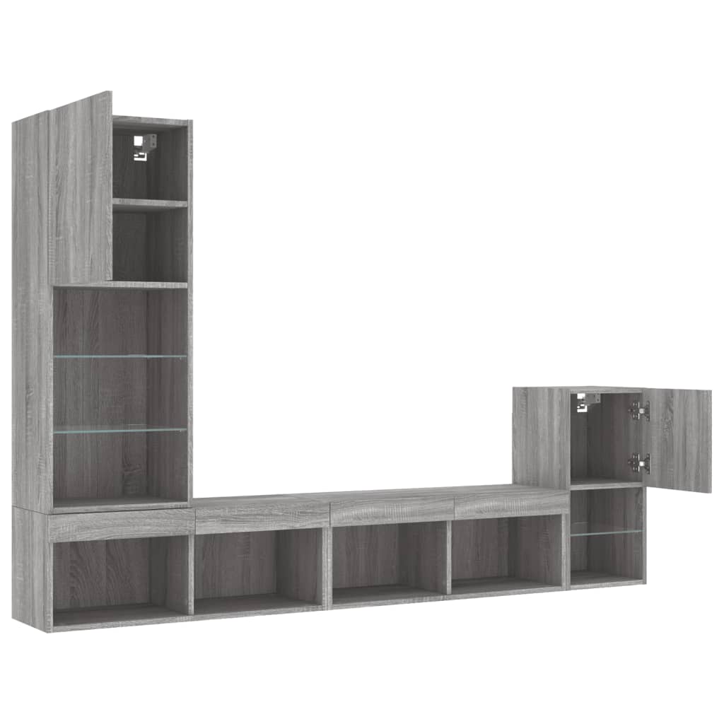 Mobili TV a Muro con LED 4pz Grigio Sonoma in Legno Multistrato | homemem39