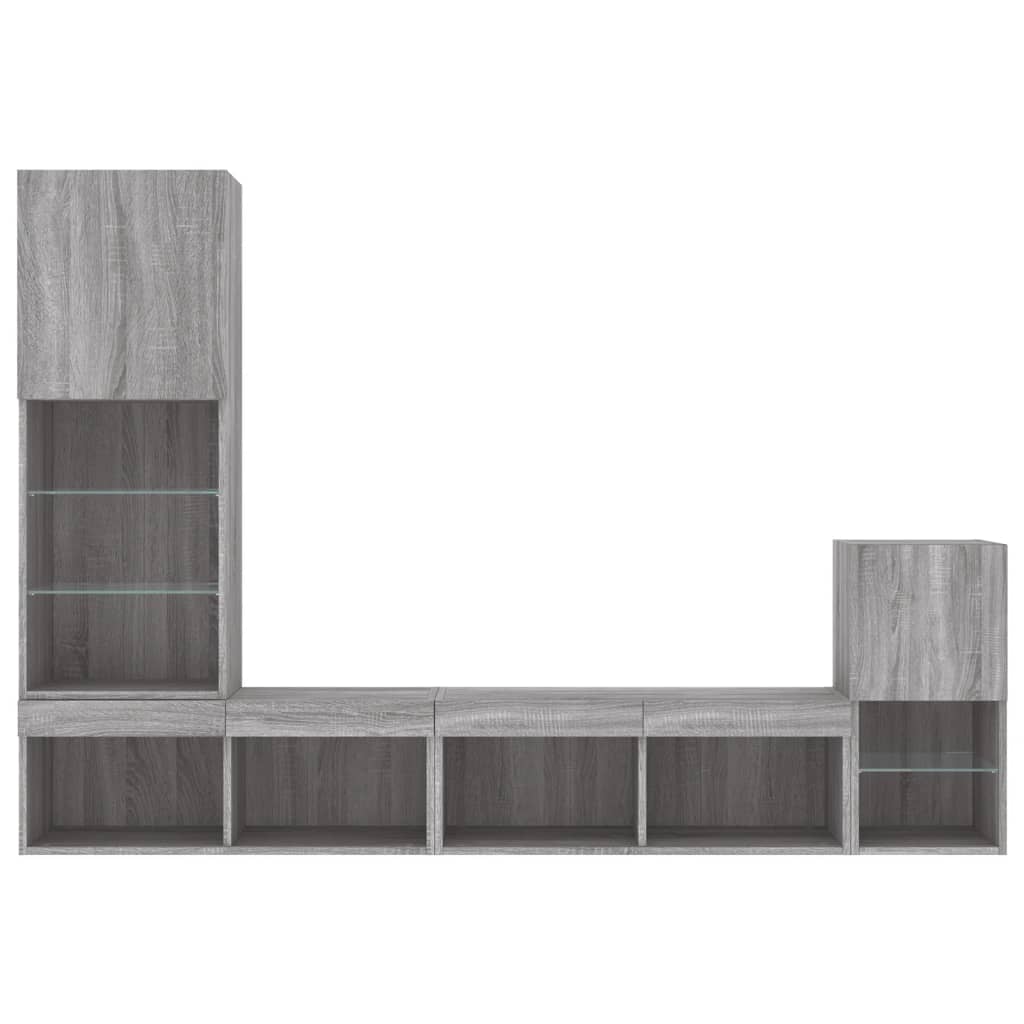 Mobili TV a Muro con LED 4pz Grigio Sonoma in Legno Multistrato | homemem39
