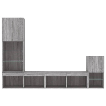 Mobili TV a Muro con LED 4pz Grigio Sonoma in Legno Multistrato | homemem39