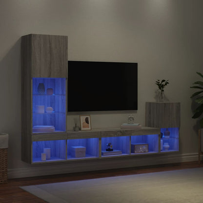 Mobili TV a Muro con LED 4pz Grigio Sonoma in Legno Multistrato | homemem39