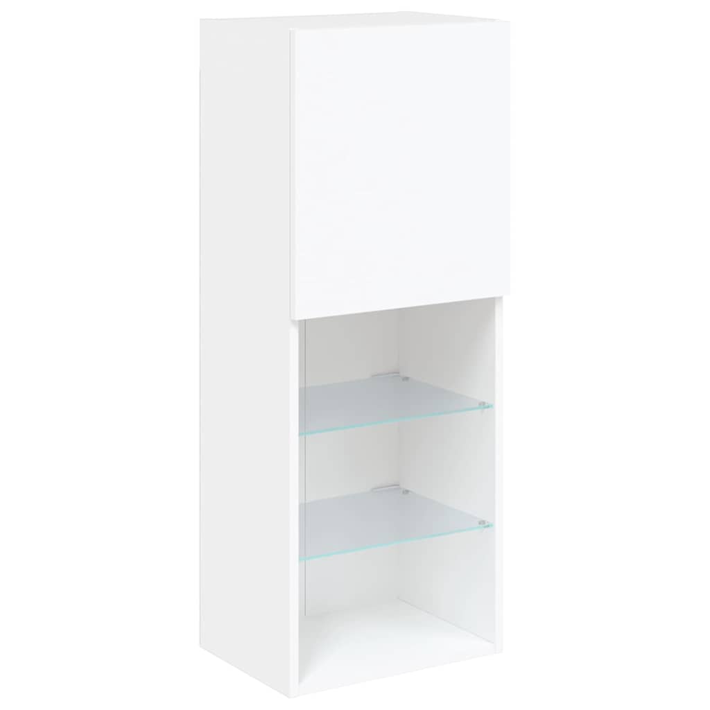 Mobili TV a Muro con LED 5pz Bianchi in Legno Multistrato