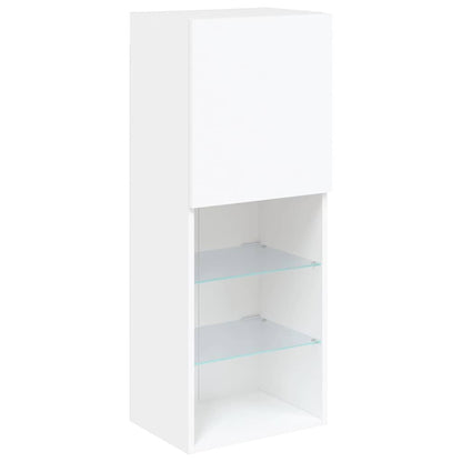 Mobili TV a Muro con LED 5pz Bianchi in Legno Multistrato