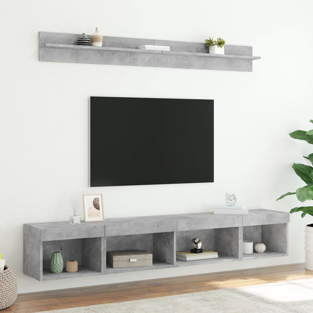 Mobili TV a Muro con LED 5pz Grigio Cemento Legno Multistrato