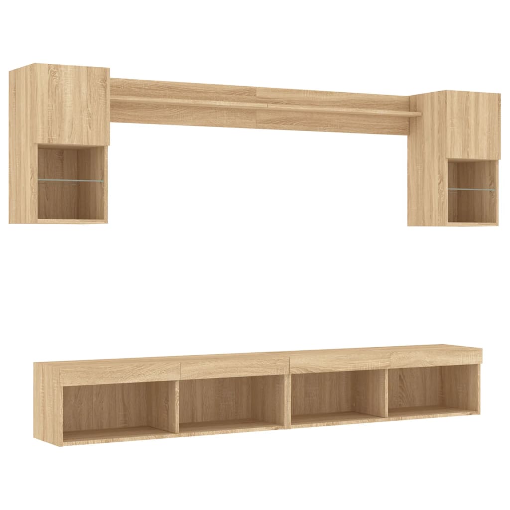 Mobili TV a Muro con LED 6pz Rovere Sonoma Legno Multistrato | homemem39