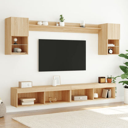 Mobili TV a Muro con LED 6pz Rovere Sonoma Legno Multistrato