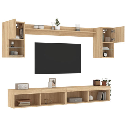 Mobili TV a Muro con LED 6pz Rovere Sonoma Legno Multistrato | homemem39