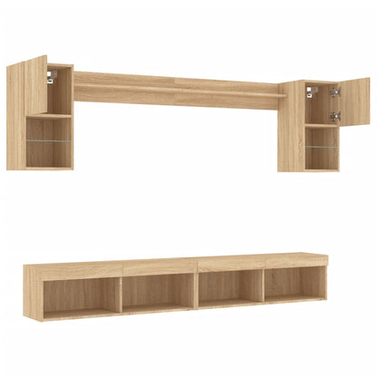 Mobili TV a Muro con LED 6pz Rovere Sonoma Legno Multistrato | homemem39