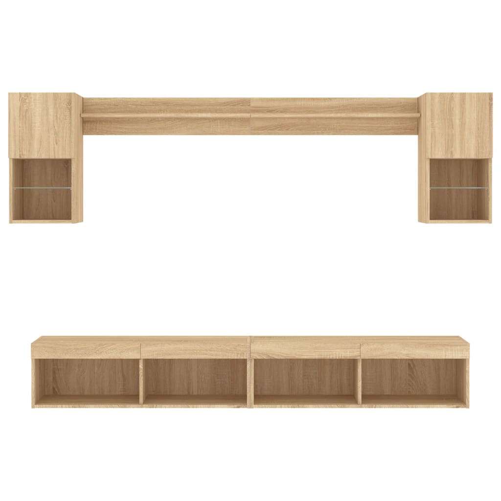 Mobili TV a Muro con LED 6pz Rovere Sonoma Legno Multistrato | homemem39