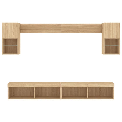 Mobili TV a Muro con LED 6pz Rovere Sonoma Legno Multistrato