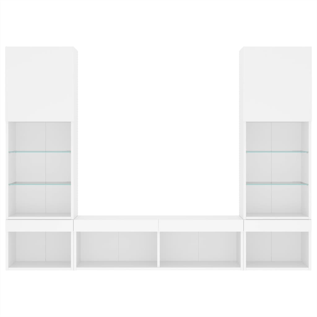 Mobili TV a Muro con LED 5pz Bianchi in Legno Multistrato
