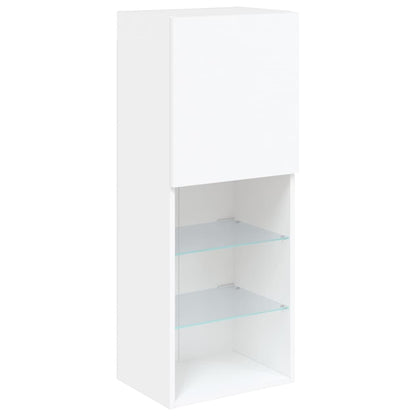 Mobili TV a Muro con LED 5pz Bianchi in Legno Multistrato