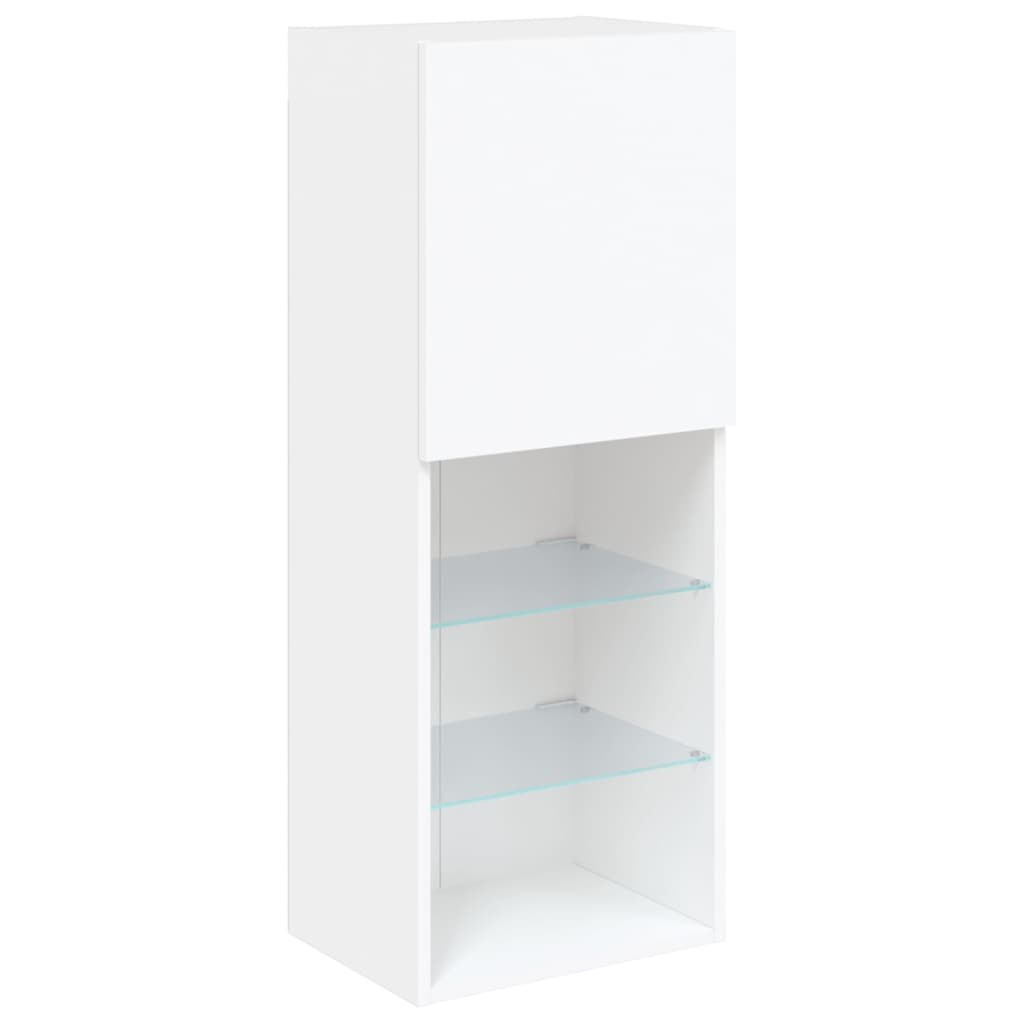 Mobili TV a Muro con LED 5pz Bianchi in Legno Multistrato