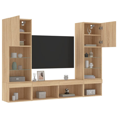 Mobili TV a Muro con LED 5pz Rovere Sonoma Legno Multistrato