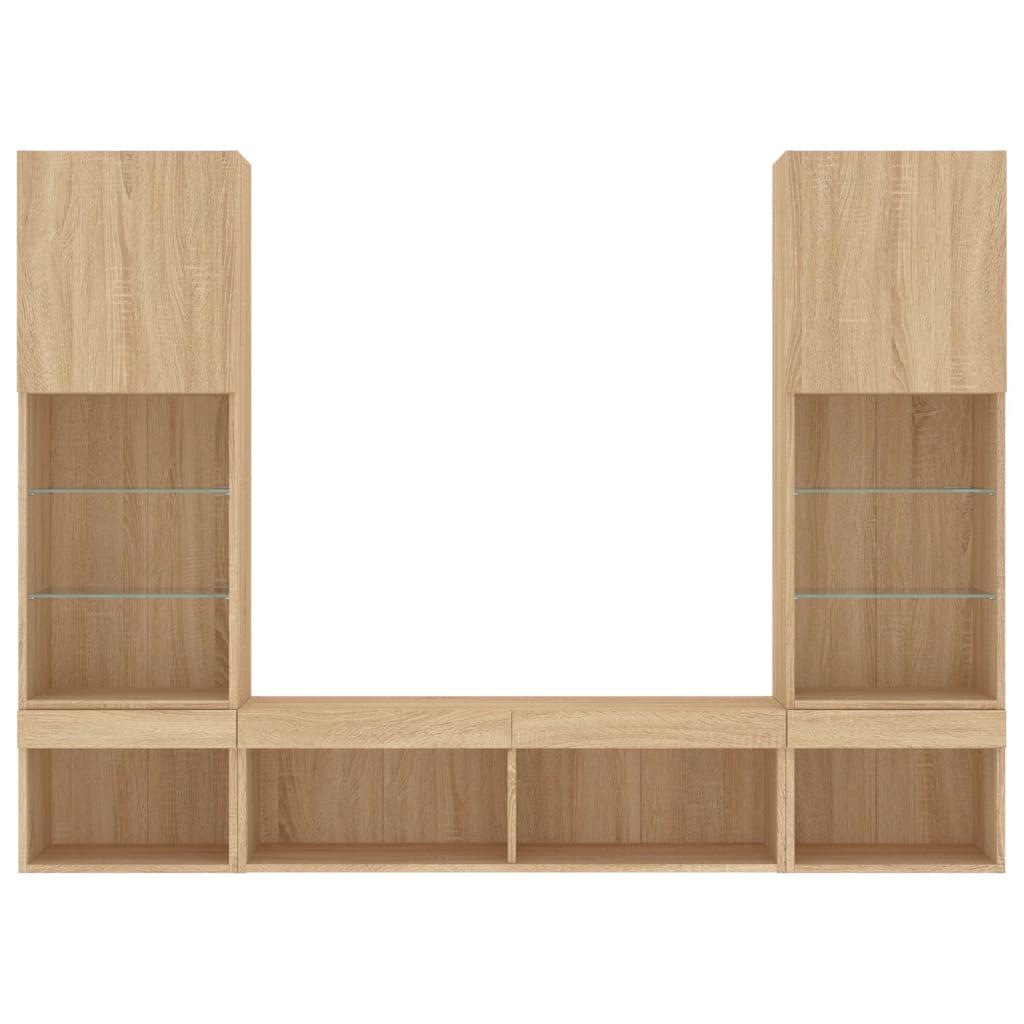 Mobili TV a Muro con LED 5pz Rovere Sonoma Legno Multistrato