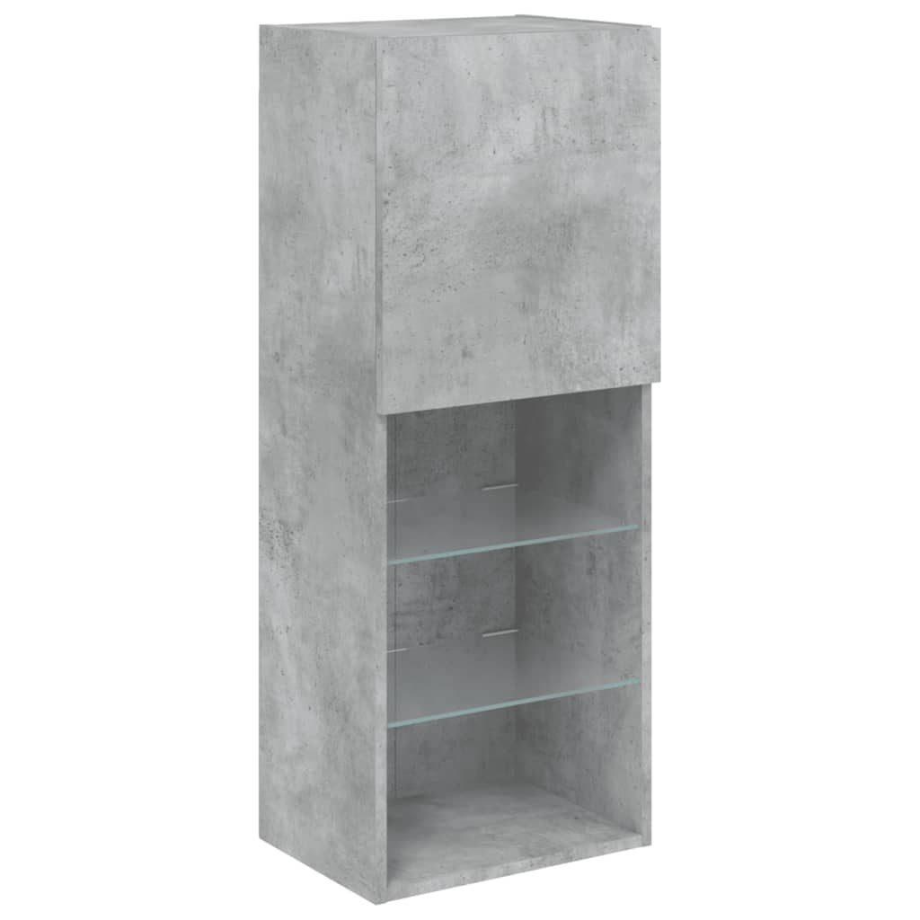 Mobili TV a Muro con LED 5pz Grigio Cemento Legno Multistrato