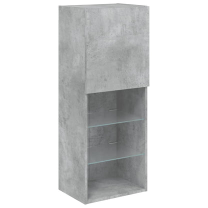 Mobili TV a Muro con LED 5pz Grigio Cemento Legno Multistrato