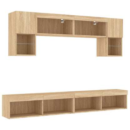 Mobili TV a Muro con LED 6pz Rovere Sonoma Legno Multistrato | homemem39