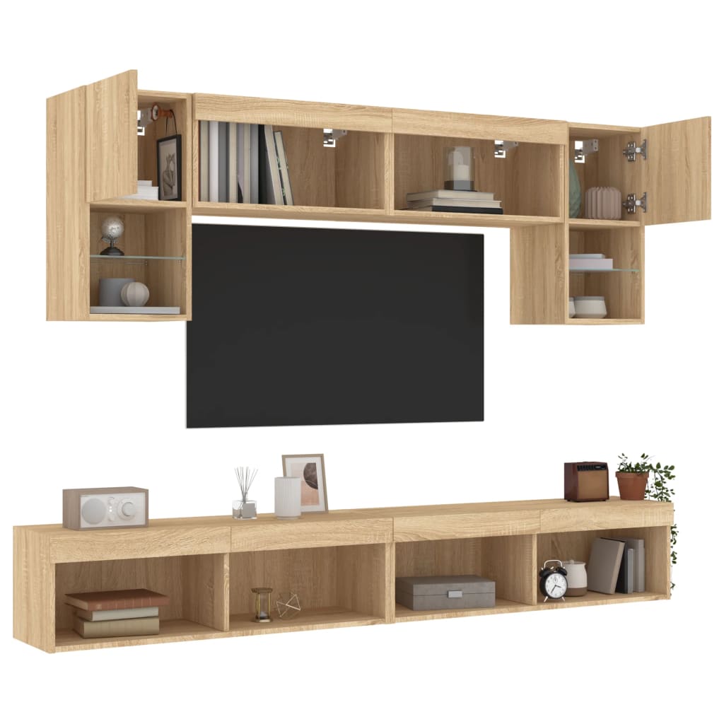 Mobili TV a Muro con LED 6pz Rovere Sonoma Legno Multistrato | homemem39