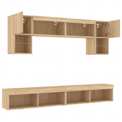 Mobili TV a Muro con LED 6pz Rovere Sonoma Legno Multistrato | homemem39