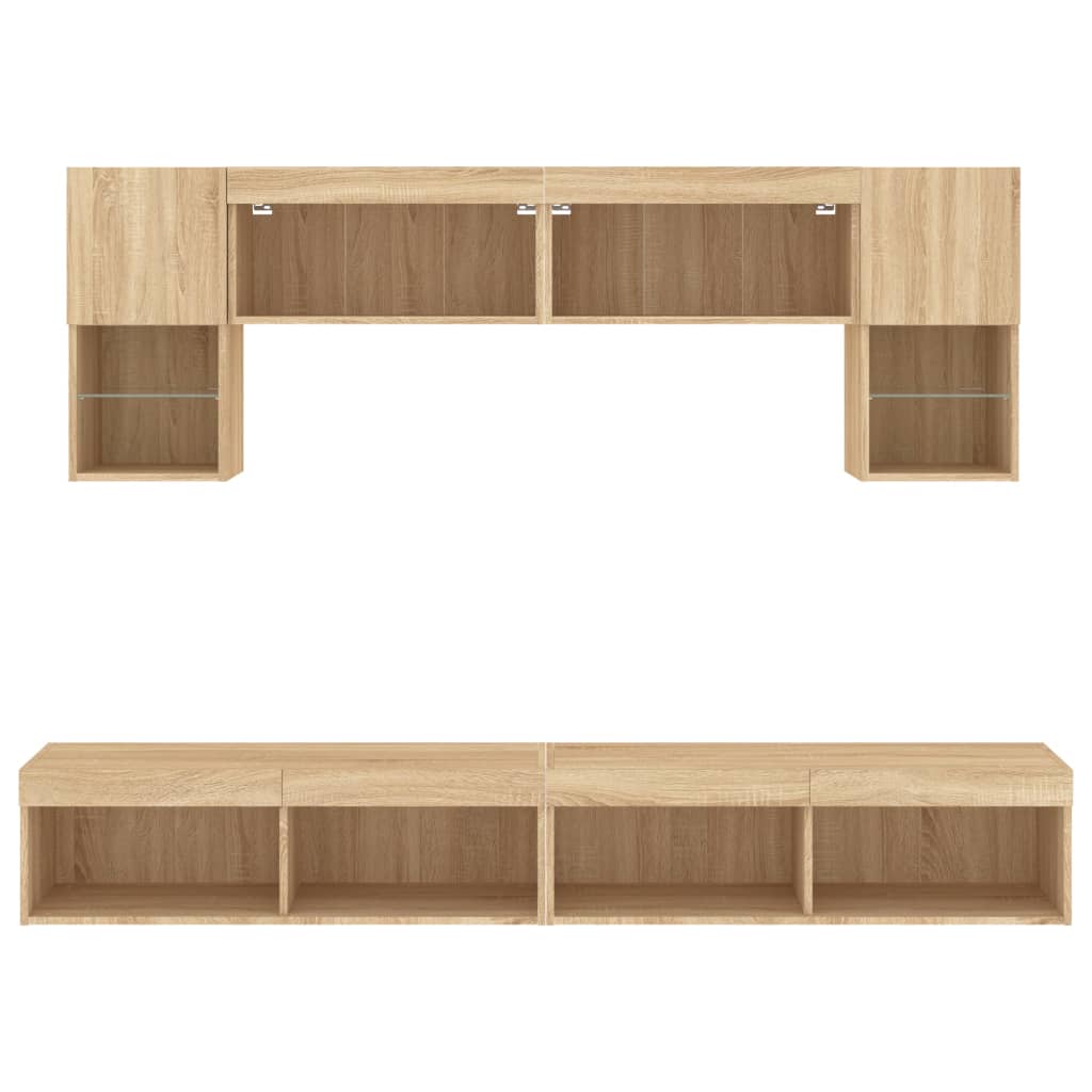 Mobili TV a Muro con LED 6pz Rovere Sonoma Legno Multistrato